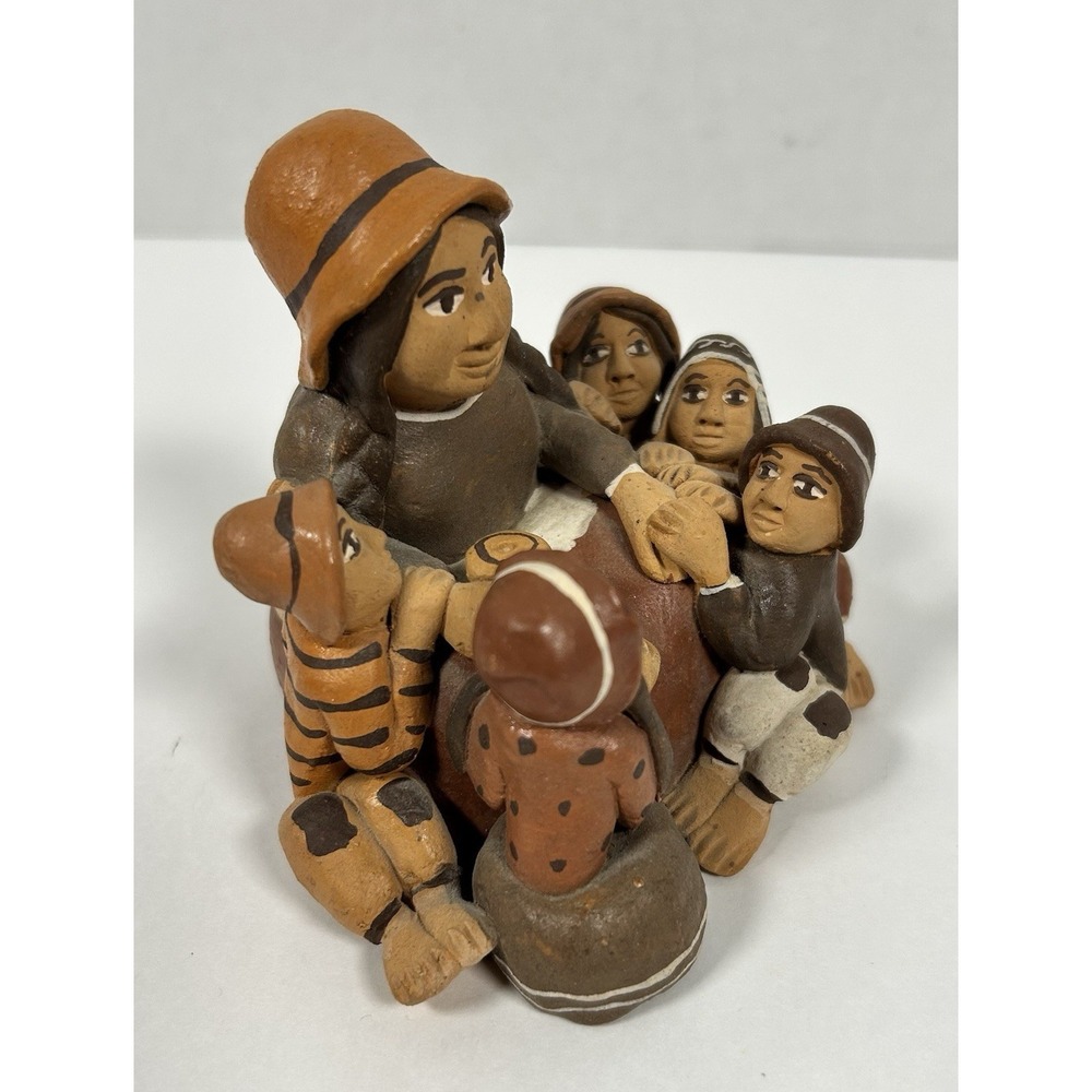 Peru Storyteller Whistle Mother Gathering with 5 Children Clay Art Sculpture - Picture 2 of 7